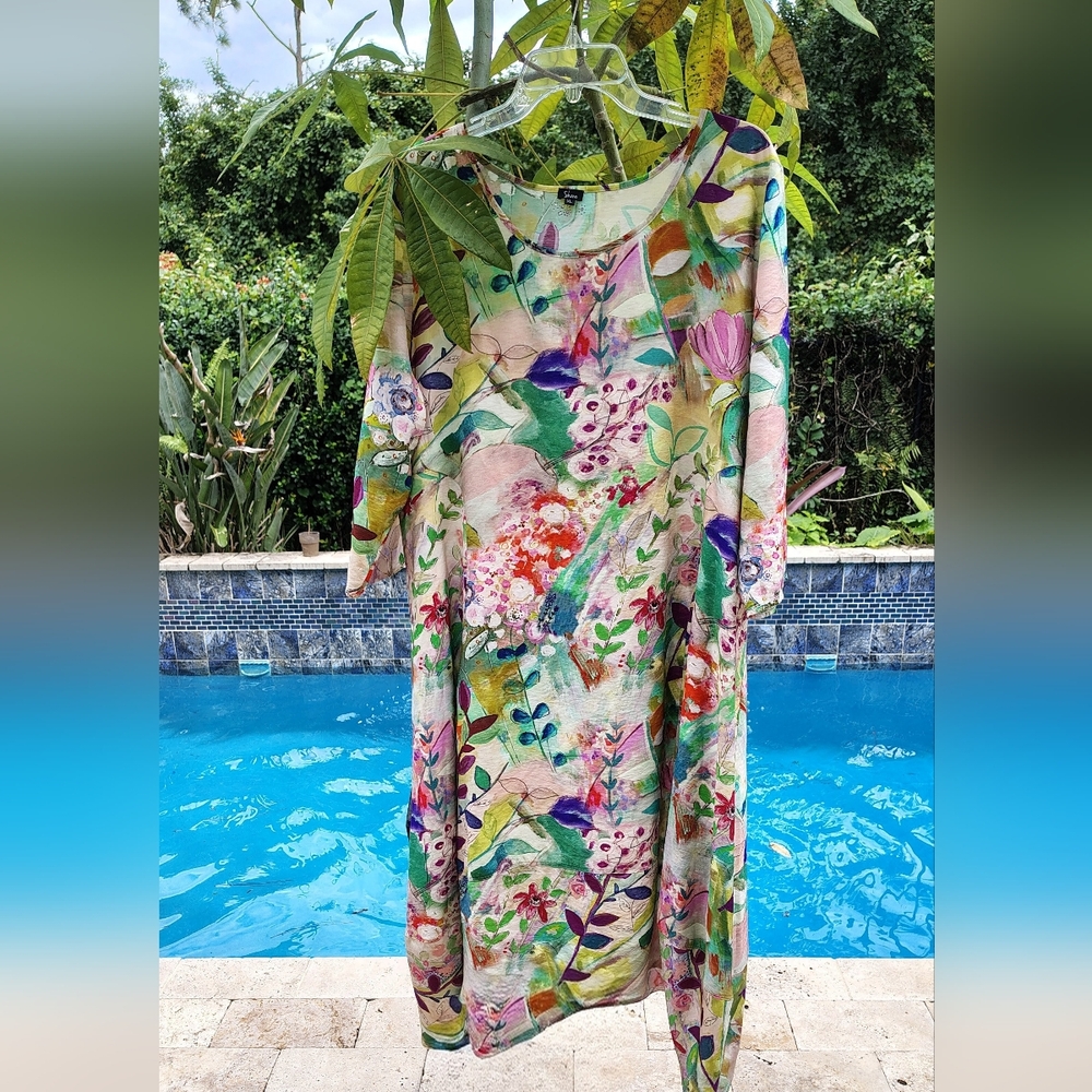Floral Watercolor Midi Dress - Multicolor